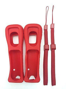 2X OEM NINTENDO WII REMOTE CONTROLLER RED SILICONE SKIN COVER WITH WRIST STRAP