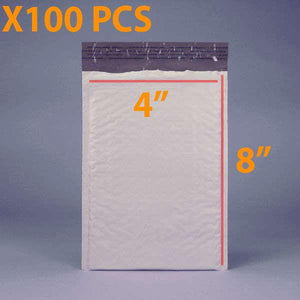 100 PCS 4 X 8 White Plastic Bubble Mailing Envelopes Water-resistant self-seal