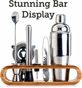Bartender Kit 10-Piece Bar Tool Set W Stylish Bamboo Stand Home Cocktail Shaker