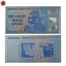 Load image into Gallery viewer, $100 One Hundred Trillion Dollar Zimbabwe Silver Blue Banknote Set /w Rock COA
